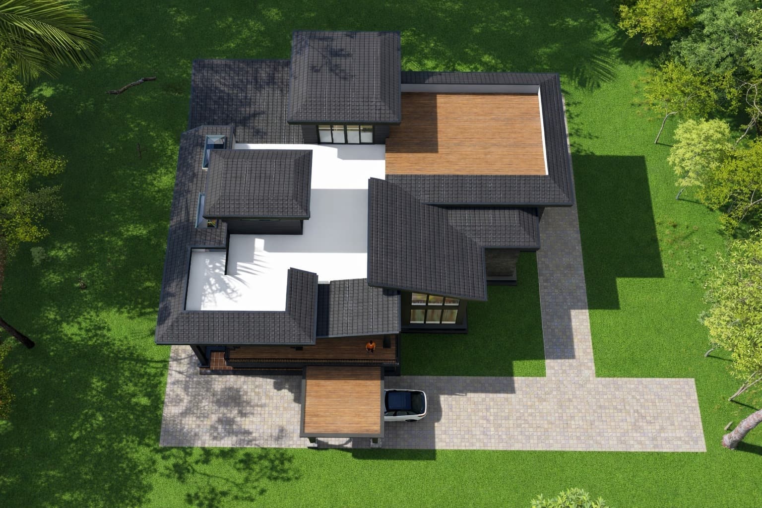 Design construction site with steel and wood framing in the forest